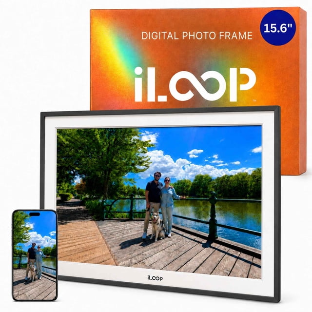 iloop Cadre Photo Numérique 15,6 Po / Écran Tactile Wi‐Fi, 32 Go / Application Frameo / sur Table Ou Mural