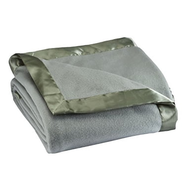 Fleece Blanket with Satin Trim, Full Queen Size, Sage