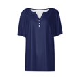thumbnail image 5 of Yuyuzo Womens Summer Tops Notch V Neck Button Tunic Tops Short Sleeve Loose Summer Basic Tee Shirts, 5 of 5