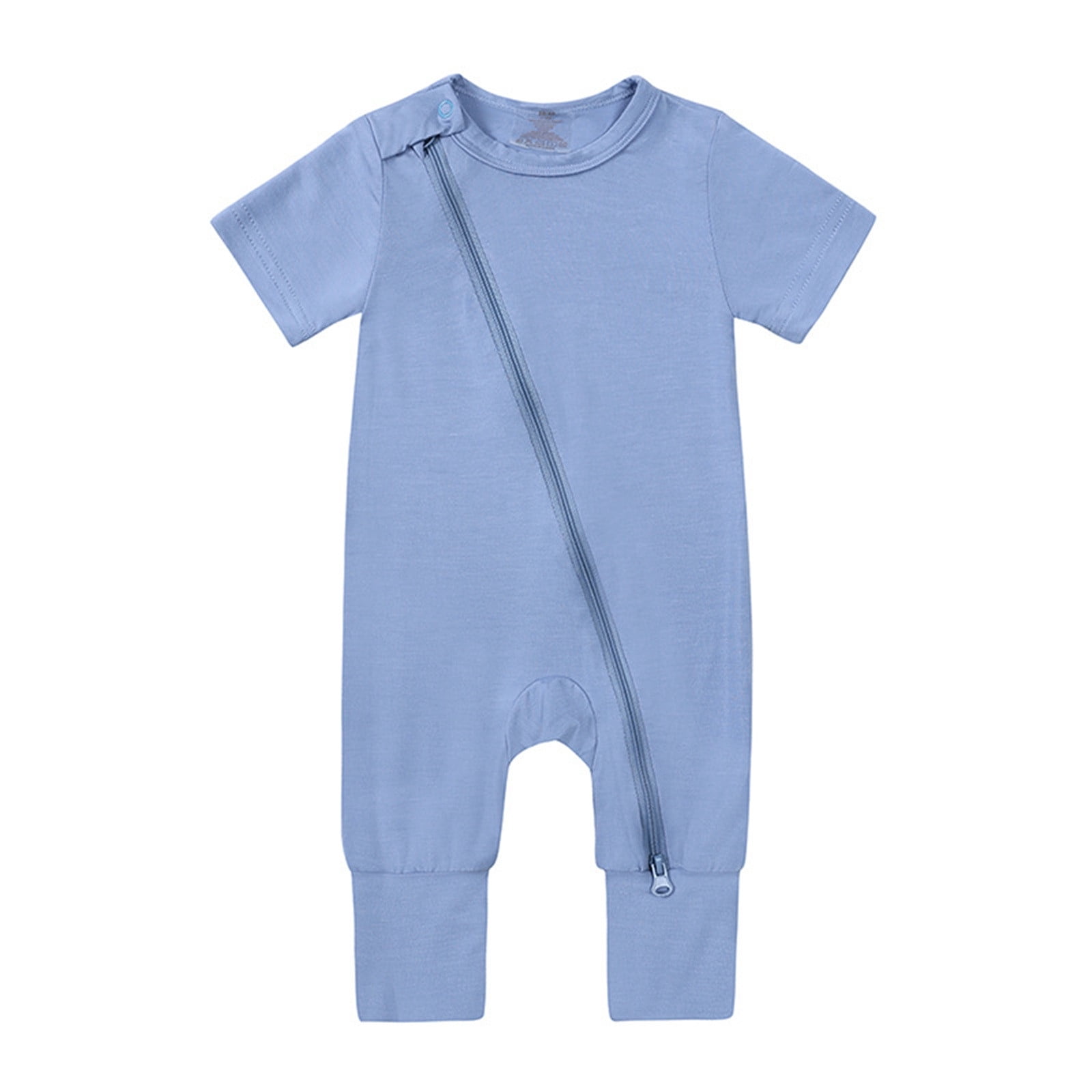 WEIYLL Combinaisons pour Filles, Manches Courtes à Fermeture Éclair, Col Rond, Été, Bleu Doux, pour Tout-Petits de 18-24 Mois
