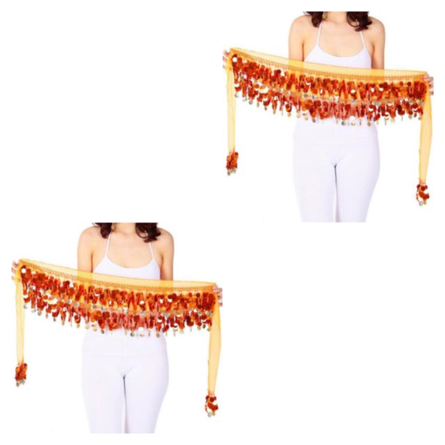 Transemion Wide Application Belly Dance Sequined Waist Versatile And Stylish Waist orange 2Set