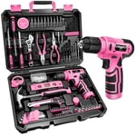 JENABOM Tool Set：Pink Tool Kit with 8V Cordless Drill, Tool Box with Drill, Hand Drill Set for Men & Women, Home Tool Kits for House Repair, H