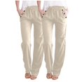 thumbnail image 2 of AherBiu 2PCS Womens Linen Pants Drawstring Elastic Waisted Straight Leg Casual Trousers with Pockets, 2 of 6