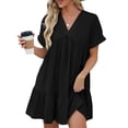 thumbnail image 2 of Gspmoly Robes d'Été pour Femmes 2025, Robe à Col en V Unie à Manches Courtes Plissée Coupe Ample pour Femmes, Robes de Vacances pour Femmes Économies d'Été Liquidation, 2 of 9