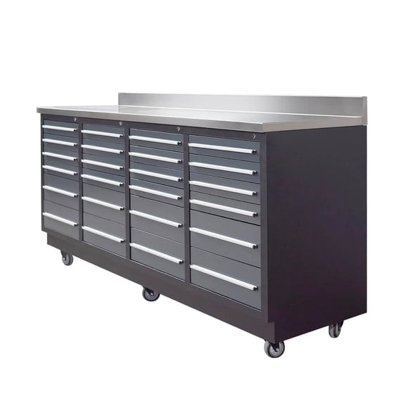TMG Industrial TMG Heavy Series 7-Ft 24-Drawer Workbench with Stainless Steel Top, Ball Bearing Double Slides & Casters, TMG-WB724