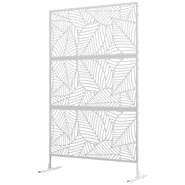 CoSoTower 6.5FT Decorative Outdoor Divider, Metal Privacy Screen with Stand, Large Leaf Style, White