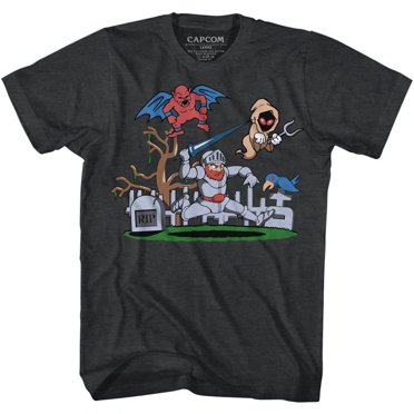 Ghosts N Goblins Jeu d'Arcade Vidéo Cimetière Noir Chiné T-Shirt pour Adulte Tee