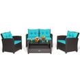 thumbnail image 2 of Costway Ensemble de Mobilier de Patio en Rotin 4 Pcs Table en Verre Étagère Canapé Coussin Turquoise, 2 of 10