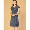thumbnail image 3 of Unique Bargains Robe Midi Portefeuille pour Femme à Col en V, à Volants Floraux et Poignets, 3 of 6