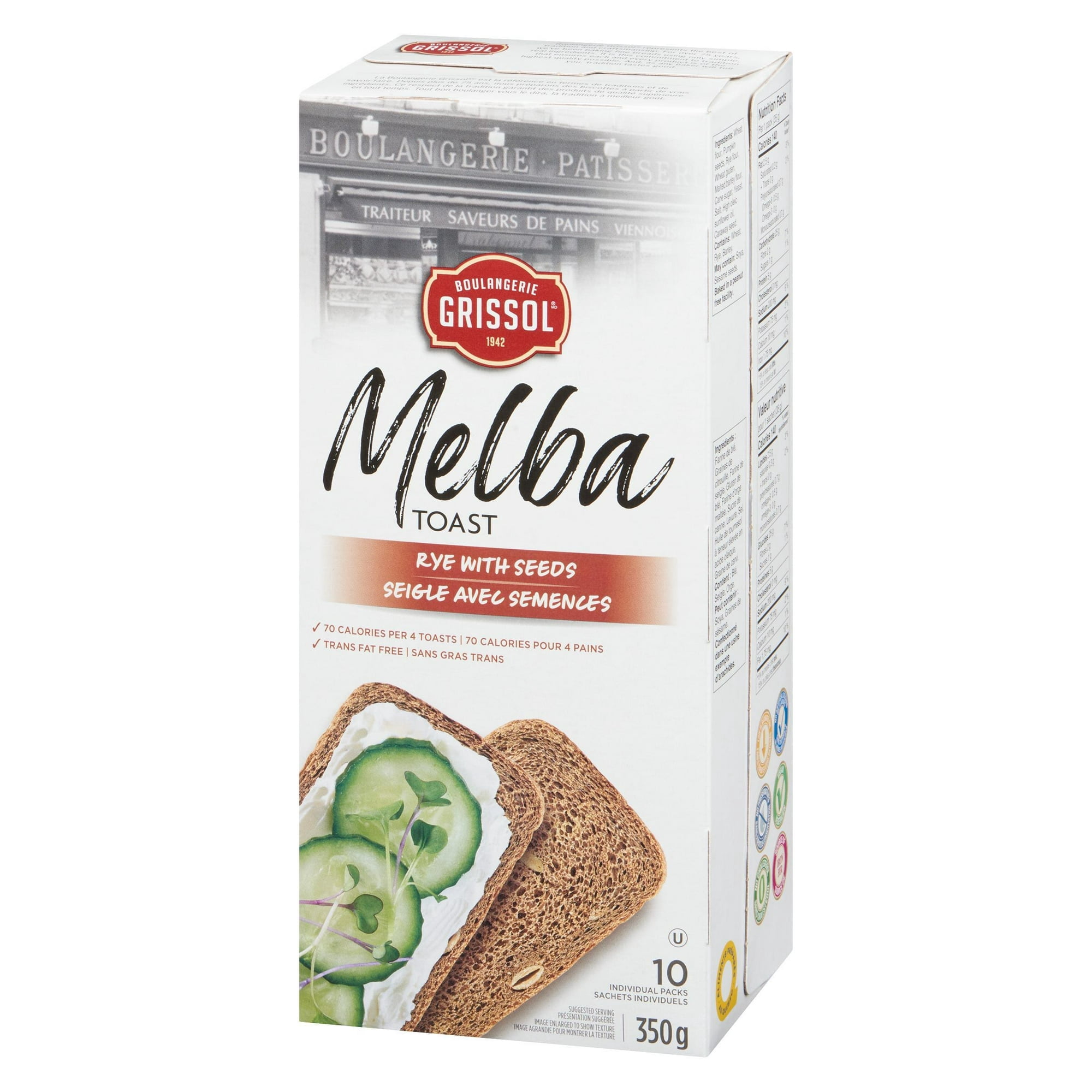 Boulangerie Grissol Toasts Melba Seigle avec Semences 350g