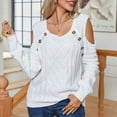 thumbnail image 2 of Yuyuzo Womens Crewneck Tops Long Sleeve off Shoulders Button Knit Pullover Solid Color Fall Tops, 2 of 6