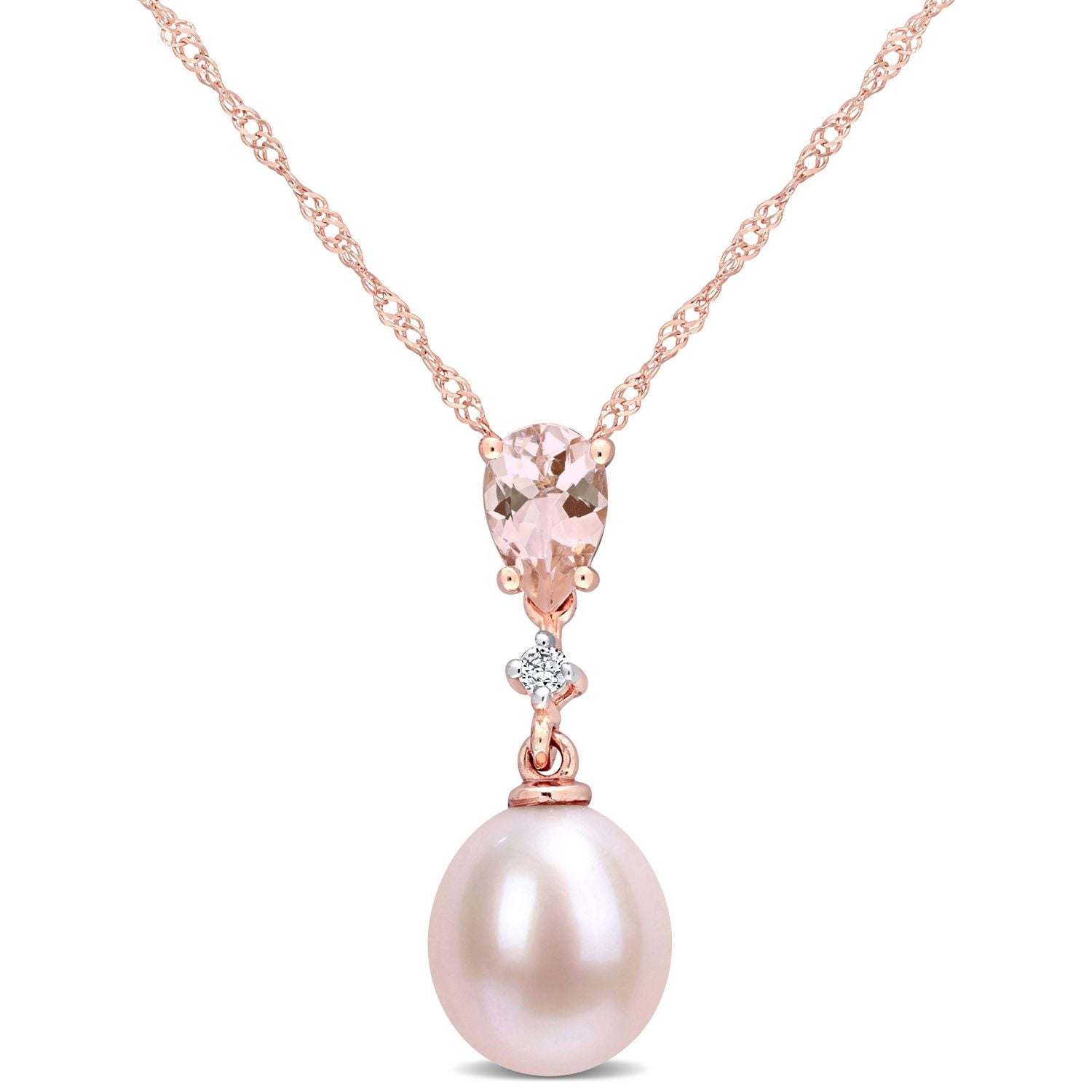 Collier goutte Miabella en or rose 10K avec perles culture d'eau douce roses, morganite et accents de diamants