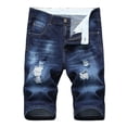 thumbnail image 1 of Pisexur Half Shorts Jeans Men's Ripped Trunks Stretchy Washed Jeans Trunks Cut-Off Classic Fit Biker Jeans Trunks, 1 of 7