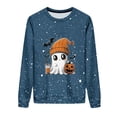 thumbnail image 4 of LMKIHUSA Chandails d'Halloween Fantôme pour Femmes Mode Décontractée Automne 2025 Chandail Kawaii Graphique Brillant Col Rond Chandail à Manches Longues Hauts Saison Effrayante Bleu Marine,TTTG, 4 of 8