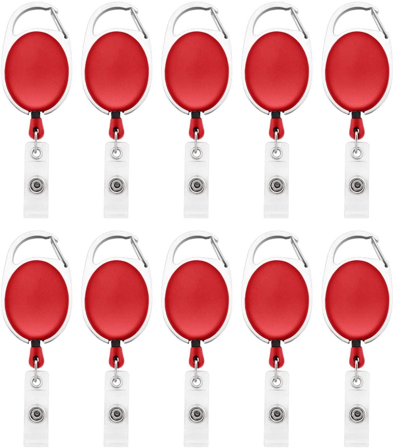 20 Pcs Supports Rétractables pour Badges d'Identité, Moulinets pour Badges d'Identité avec Pince, Supports de Badges Rétractables pour Employé de Bureau, Médecin, Infirmier - Rouge