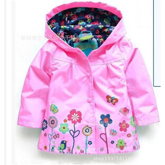 Kids Children Girl Flowers Hooded Waterproof Windproof Raincoat Jacket Outwear