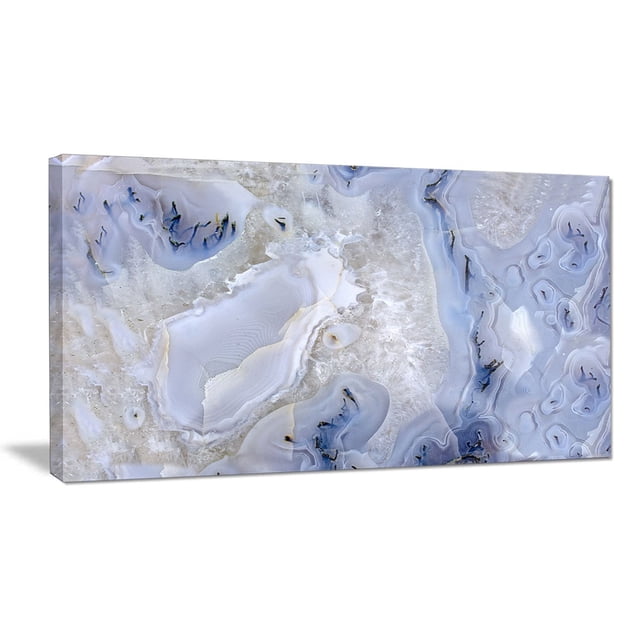 Design Art Toile de Fond en Pierre d'Agate Abstraite pour Mur, Impression sur Toile de Coton Enveloppée de 60 par 28 Pouces avec des Motifs Détaillés de Pierre d'Agate Bleue et Blanche et des textures Cristallines, Imprimée par giclée Haute Résolution et Prête à Accrocher, Convient pour Ajouter une Touche Moderne aux Murs de la Maison Ou du Bureau.