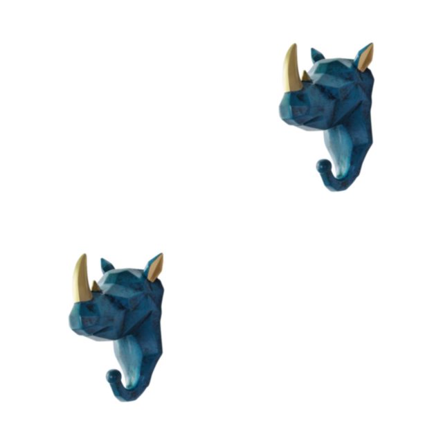 kurtrusly Resin Sturdy And Durable Animal Head Key Hook For Easy Organization Good Decorative Coat Hooks Retro blue (rhino) 2Set