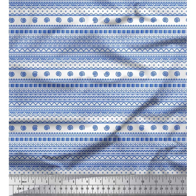 Soimoi Blue Modal Satin Fabric African Tribal Decor Fabric Printed Yard 42 Inch Wide