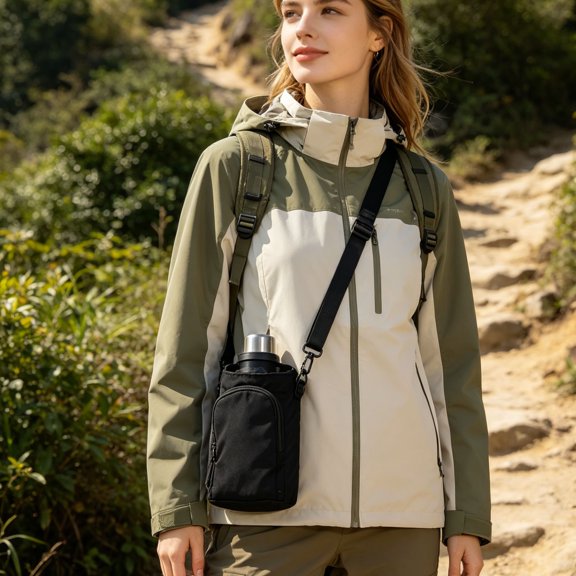 Sac Bandoulière en Nylon pour Femmes, Sac à Bandoulière pour Bouteille d'Eau Sports de Plein Air Sac d'Épaule Léger, Sac pour Téléphone de Voyage Randonnée 2 en 1