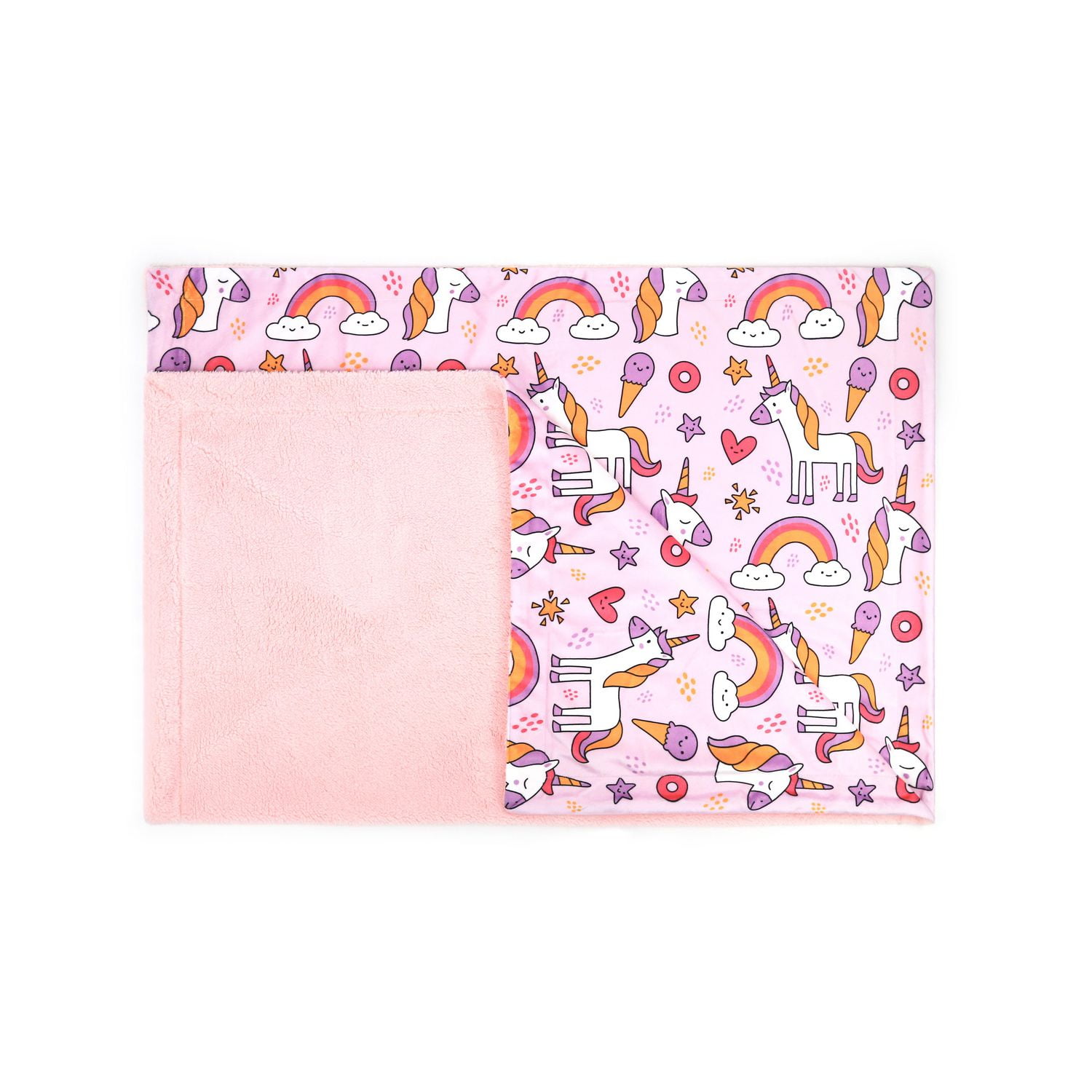 Couverture réversible en flanelle polaire douce et chaude pour enfants, motif licorne et arc-en-ciel avec base rose, 101 x 127 cm
