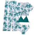 thumbnail image 1 of LYHaoo Girl's 4 Piece Swimsuits Tropical Print Halter Bikini Set Bathing Suits With Mesh Pants Sizes 11-12 Years, 1 of 6