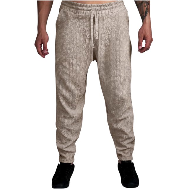 Mefallenssiah Men'S Solid Color Sport Loose Pleated Small Legs Lace-Up Solid Color Full Length Pants