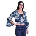 thumbnail image 3 of Moomaya Printed Womens Crop Top Wrap Style Top Wear Ruffle Long Sleeve Casual Summer Blouse, 3 of 5