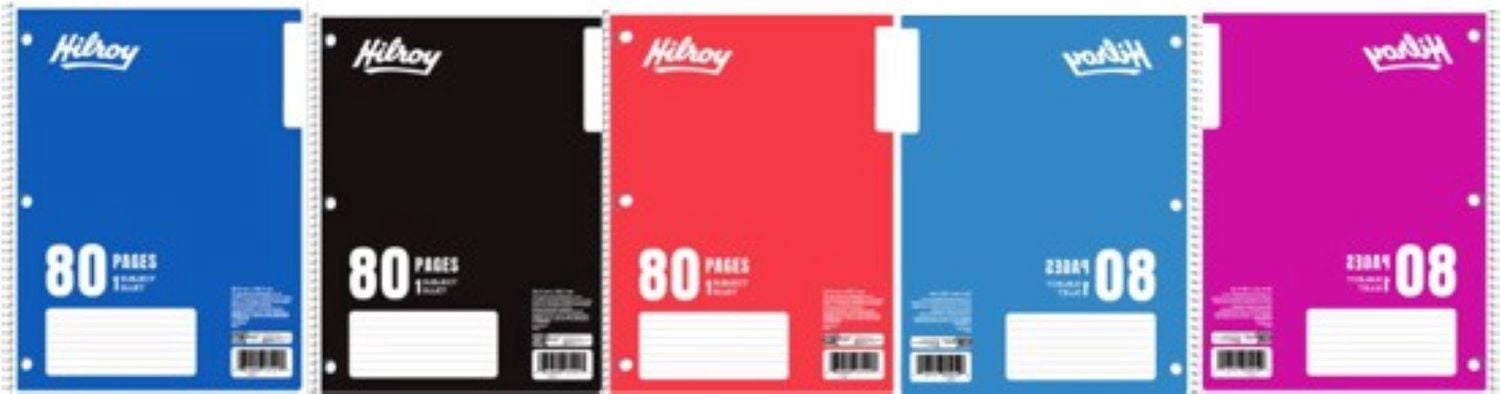Hilroy® Coil Notebooks 3 Hole with Margin 1 Subject, 10-½ X 8, 80 Pages