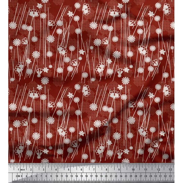 Soimoi Velvet Fabric Geometrical Check & Aster Floral Print Sewing Fabric Yard 58 Inch Wide