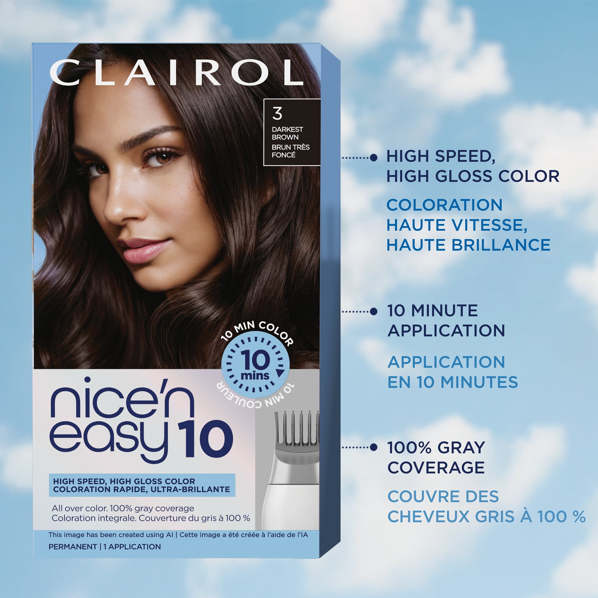 Clairol Nice'N Easy 10 Permanent Hair Dye, 100% gray coverage in just 10 minutes