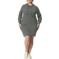 thumbnail image 1 of GRACE & GRANDEUR Chandail en Tricot Côtelé à Enfiler pour Femme Grande Taille, Manches Longues, Robe Moulante à Capuche, Gris 2X, 1 of 6