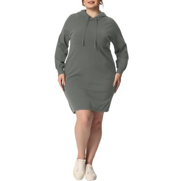 GRACE & GRANDEUR Women's Plus Size Rib Knit Pullover Sweater Long Sleeve Hooded Bodycon Dress Gray 3X
