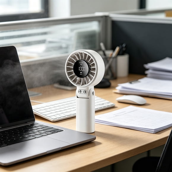Handheld Turbo Fan Foldable Desktop USB Rechargeable High Wind Fan, Digital Display Strong Airflow Turbine Motor Portable Mini Fan Quiet Operation for Outdoor Travel Office Home Commuting