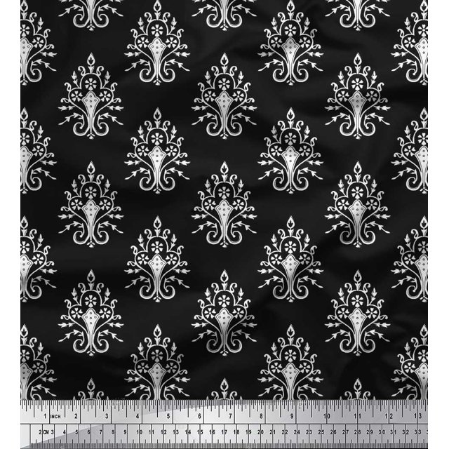 Soimoi Modal Satin Fabric Leaves,Floral & Paisley Block Print Fabric by Yard 42 Inch Wide