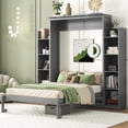 thumbnail image 2 of Full Size Murphy Bed Wall Bed with Shelves and LED Lights,Gray, 2 of 13