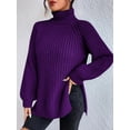thumbnail image 3 of EYIIYE Chandail d'Automne et d'Hiver pour Femme à Manches Longues, Col Roulé, Tricot, Chandail, Couleur Unie, Ourlet Fendu, Long Tricot, Chandail, Ample, Décontracté, Confortable, Hauts, 3 of 8