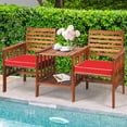 thumbnail image 1 of Gymax Causeuse en Bois d'Acacia pour Patio Extérieur, Ensemble de Conversation avec Table, Coussin Rouge, 1 of 10