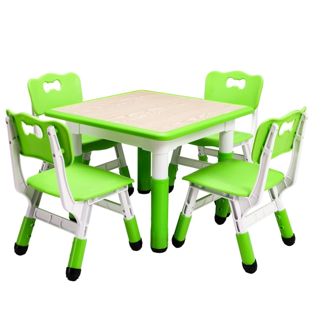 Garvee Ensemble Table pour Enfants et 4 Chaises, Ensemble Table et Chaises pour Tout-Petits à Hauteur Réglable, Surface de Bureau pour Graffiti, Table Multi-Activités pour Enfants pour Art, Bricolage, Lecture, Apprentissage, Pieds Antidérapants pour 2 à 10 Ans