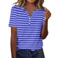 thumbnail image 2 of Plebaso T-Shirts à Rayures à Col en V pour Femmes, Manches Courtes, T-Shirts d'Été, à Blocs de Couleur, Blouses Décontractées et Amples pour Femmes, 2 of 7