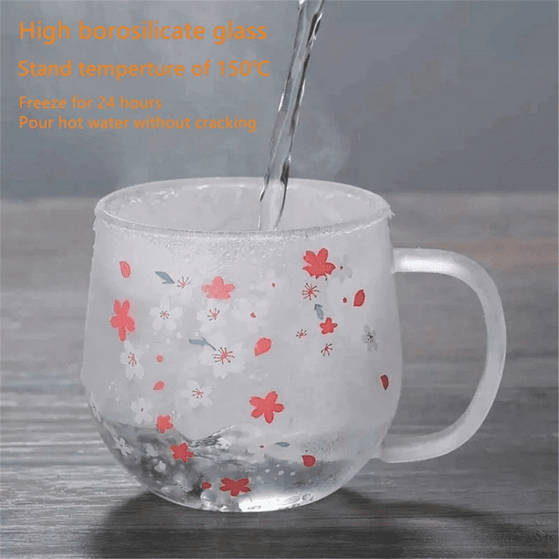 2X Sakura Mug Glass Mug with Tea Infuser Filter&Lid Cherry
