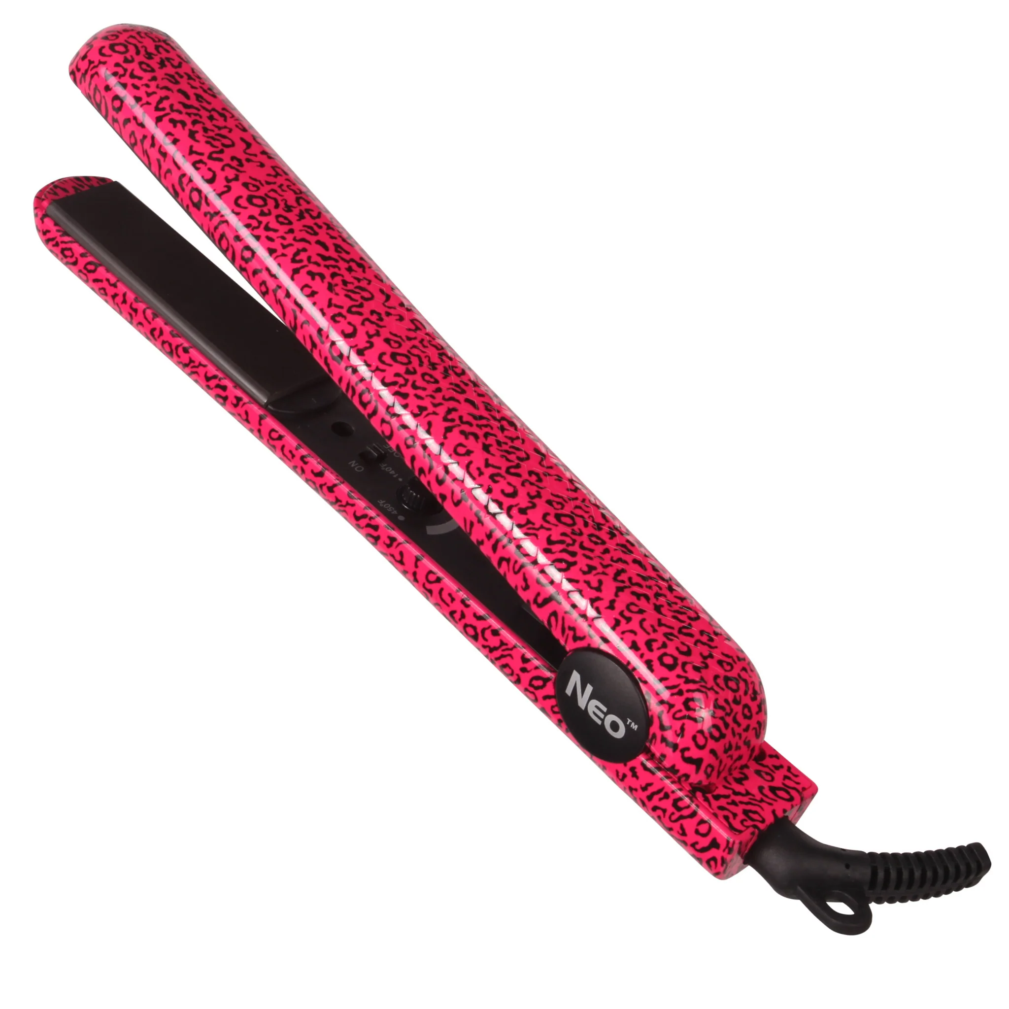 The Neo Choice Spectrum Pro 1-Inch Black Ceramic Hair Straightener Flat Iron W/ Temp Control (Pink Leopard)
