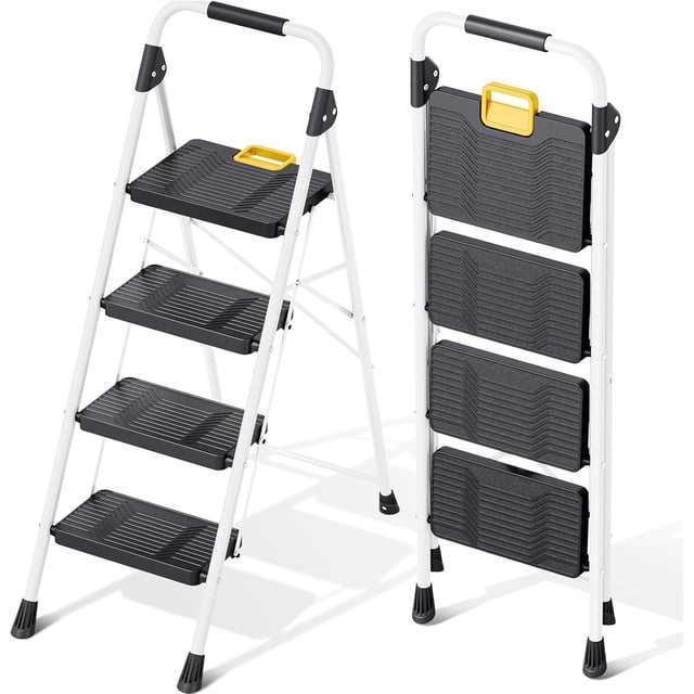 Step Folding Ladder lbs Capacity Step Stool with Lock NonSkid Wide Pedals and Handrail Lightweight Household Ladder for Home Kitchen Pantry Closets and Office Use