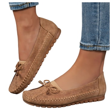 Pandaie Mocassins Orthopédiques en Cuir pour Femmes, Confortables, Décontractés, à Enfiler, Chaussures Plates, Semelle en Caoutchouc, Nœud, Marche, Conduite, Habillés, Kaki, Taille 7,5