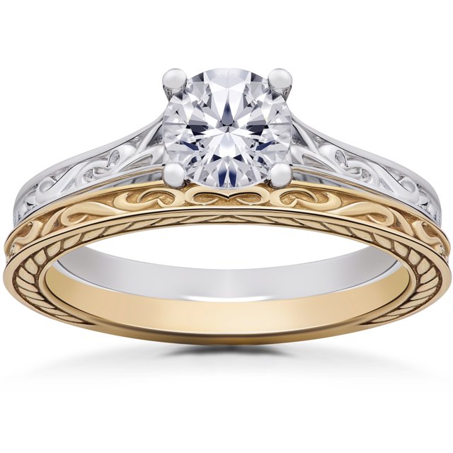 Vintage Scroll Solitaire Sophia Engagement Ring Setting & Matching Wedding Band