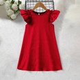 thumbnail image 3 of Mgmyaa Girls Dress Short Sleeve Solid Color A-Line Flutter Sleeve Ruffle Swing Dress 4-15 Years, 3 of 8