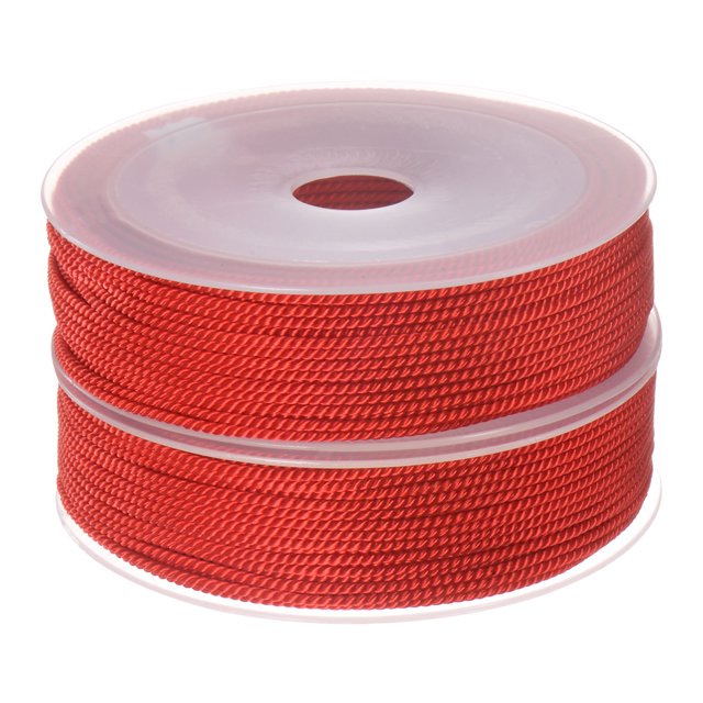 Unique Bargains 2 Pack Twisted Nylon Twine Thread Beading Cord 1.5mm 20M/65 Feet Extra Strong Braided Nylon String, Red