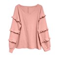 thumbnail image 5 of CEHVOM Women's V-neck Ruffled Lantern Sleeve Splicing Solid Fashion Casual Blouse, 5 of 5