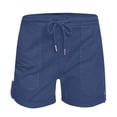 thumbnail image 3 of AherBiu Women's Drawstring High Waisted Button Roll Up Hem Hiking Shorts, Solid Color, 3 of 4