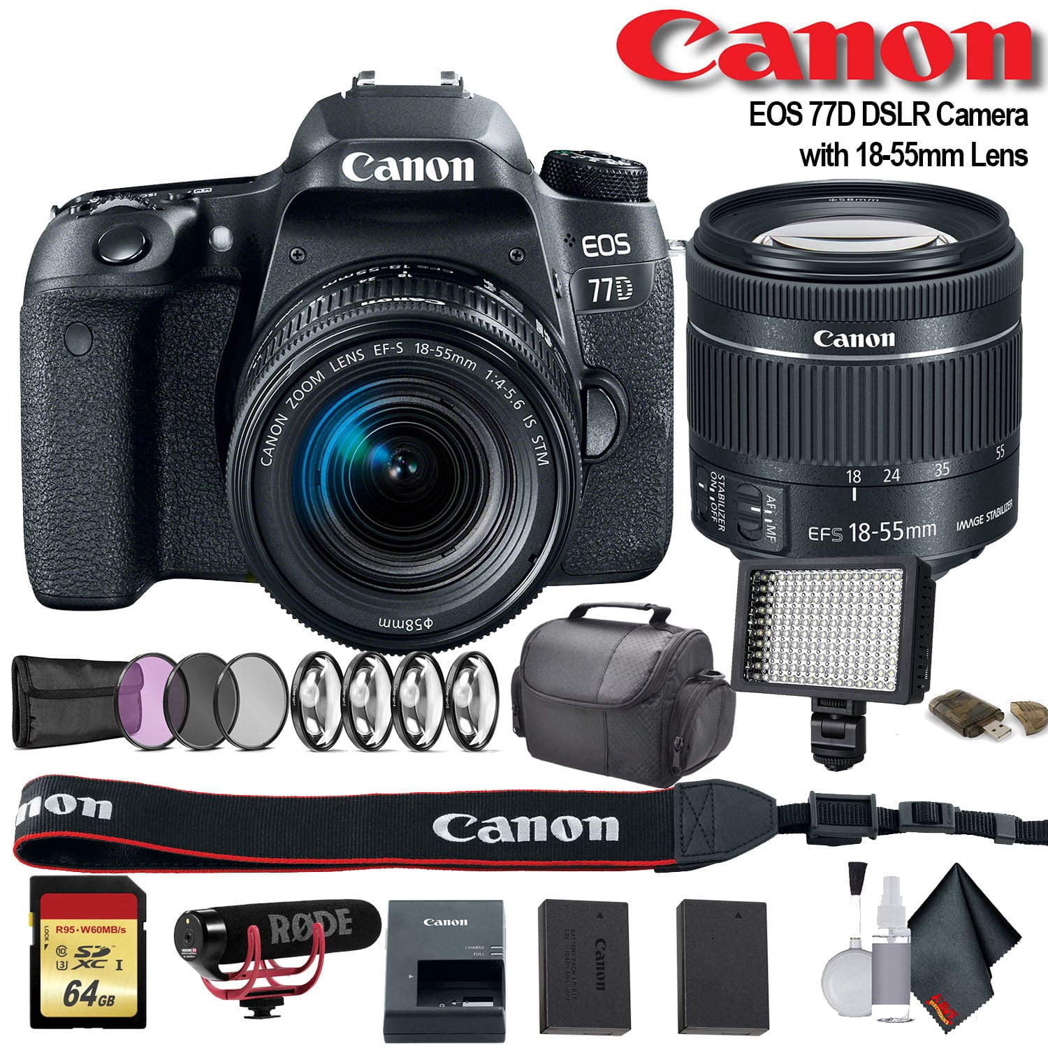 Canon EOS 77D DSLR Camera +18-55mm Lens (Intl Model) (1892C016) W/Bag, Extra Bat